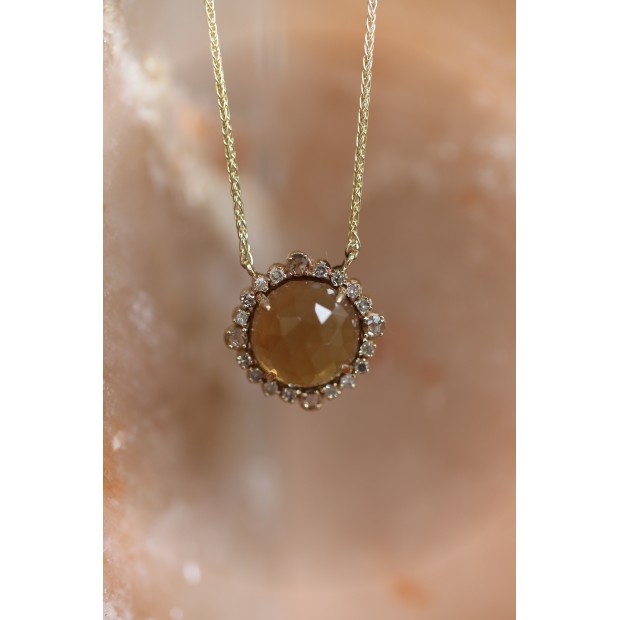 5 Octobre aukso kaklo papuošalas su topazu ir deimantais 5 Octobre aukso kaklo papuošalas su topazu ir deimantais